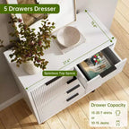 Commode à 5 tiroirs cannelés ondulés pour chambre à coucher, commode moderne en bois avec tiroirs larges, organisateur de commode de placard