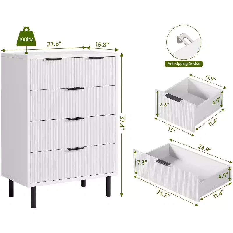Commode à 5 tiroirs cannelés ondulés pour chambre à coucher, commode moderne en bois avec tiroirs larges, organisateur de commode de placard