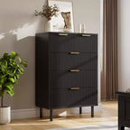 Commode à 5 tiroirs cannelés ondulés pour chambre à coucher, commode moderne en bois avec tiroirs larges, organisateur de commode de placard