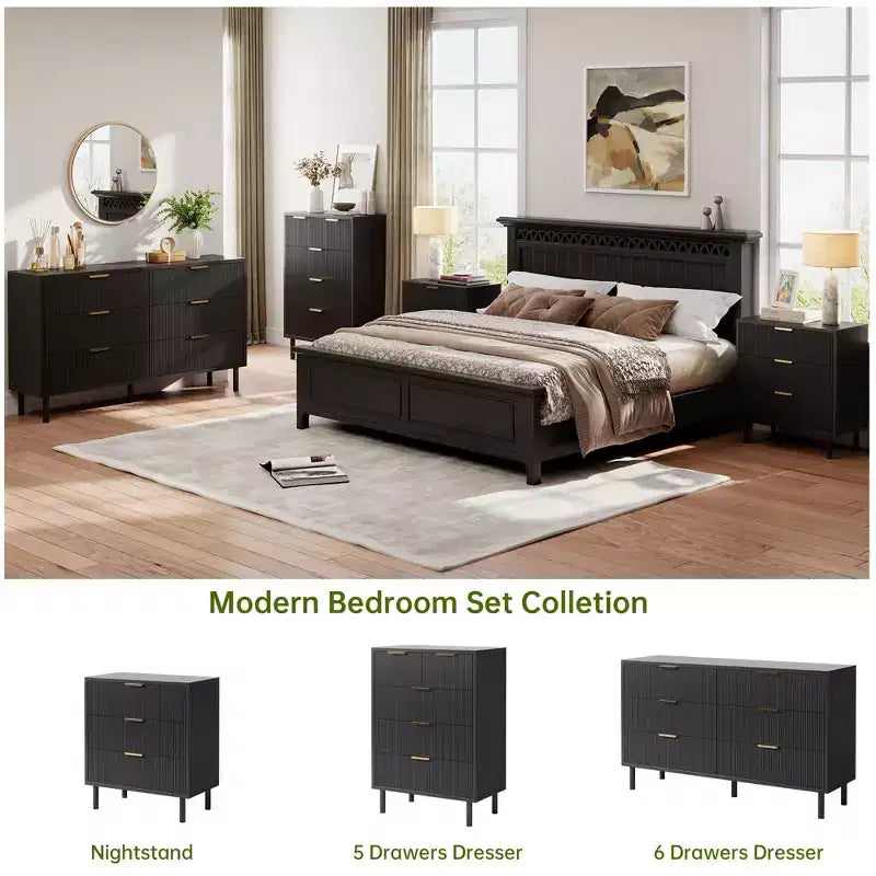 Commode à 5 tiroirs cannelés ondulés pour chambre à coucher, commode moderne en bois avec tiroirs larges, organisateur de commode de placard