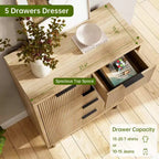 Commode à 5 tiroirs cannelés ondulés pour chambre à coucher, commode moderne en bois avec tiroirs larges, organisateur de commode de placard