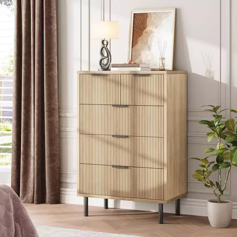 Commode à 5 tiroirs cannelés ondulés pour chambre à coucher, commode moderne en bois avec tiroirs larges, organisateur de commode de placard