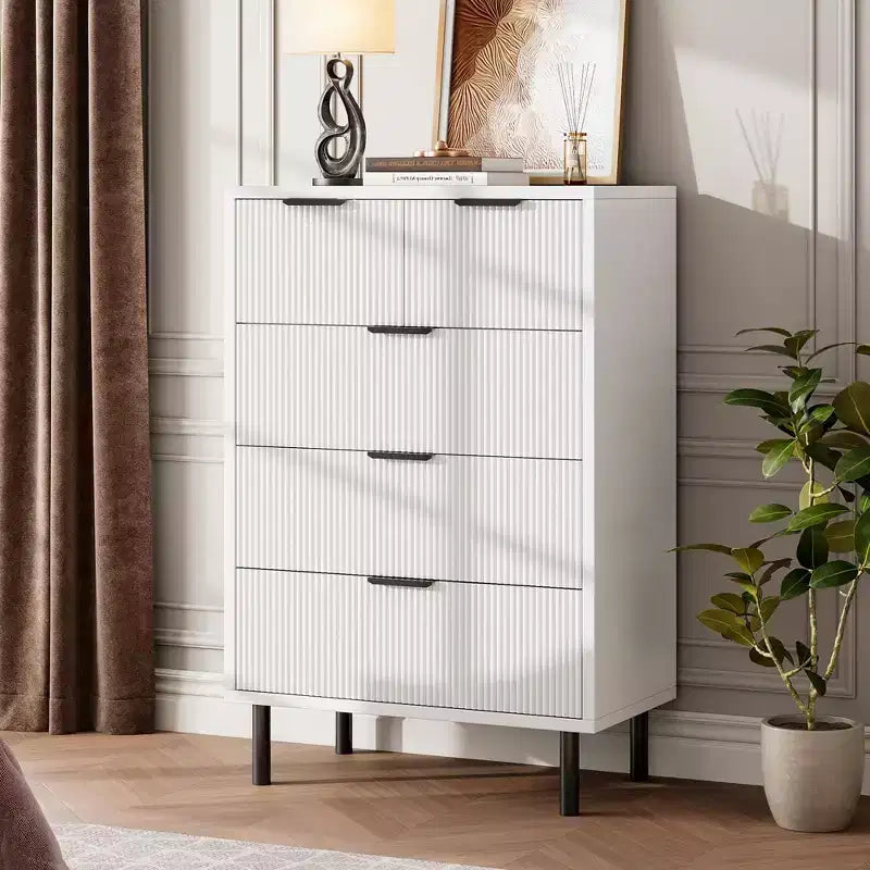 Commode à 5 tiroirs cannelés ondulés pour chambre à coucher, commode moderne en bois avec tiroirs larges, organisateur de commode de placard
