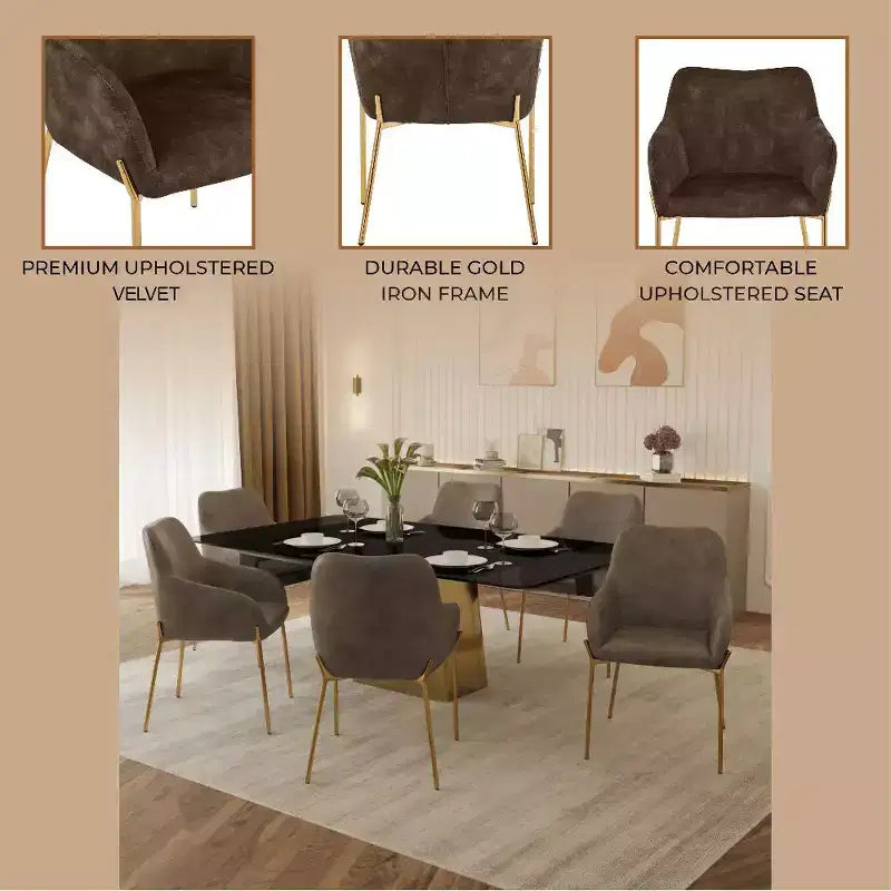 LeisureMod Zaire Chaise de salle à manger moderne, Chaise d'appoint rembourrée avec pieds en fer doré, Chaise d'appoint élégante pour salle à manger ou cuisine, Lot de 2