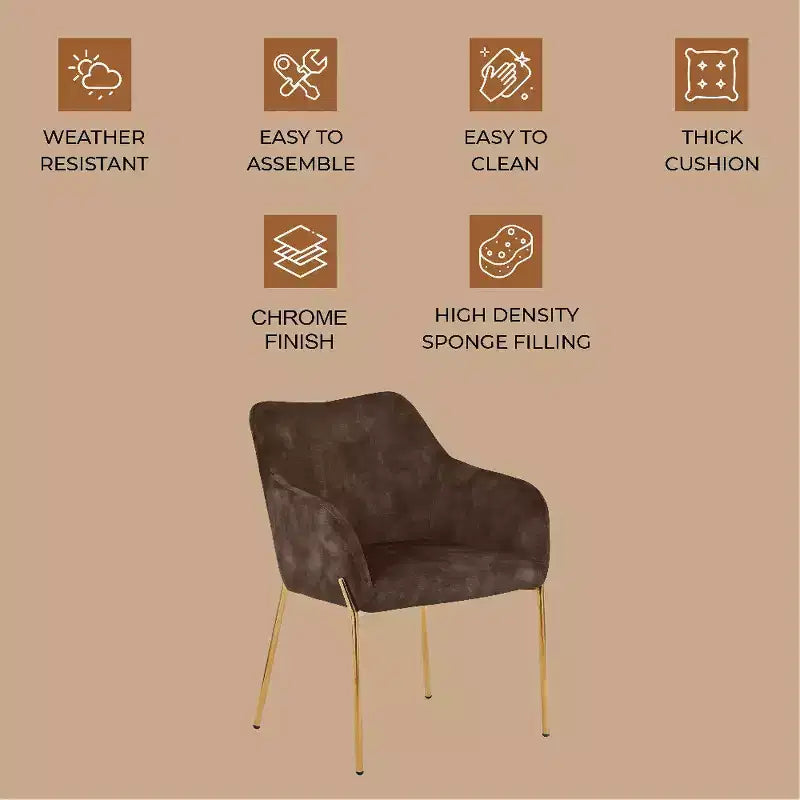 LeisureMod Zaire Chaise de salle à manger moderne, Chaise d'appoint rembourrée avec pieds en fer doré, Chaise d'appoint élégante pour salle à manger ou cuisine, Lot de 2
