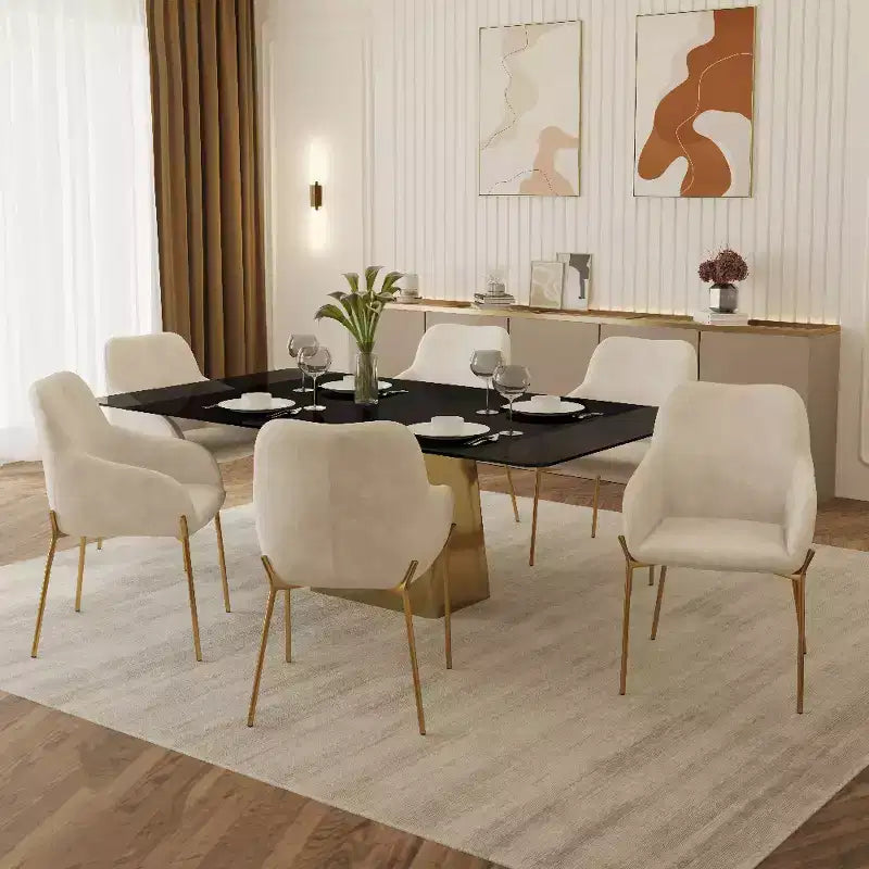 LeisureMod Zaire Chaise de salle à manger moderne, Chaise d'appoint rembourrée avec pieds en fer doré, Chaise d'appoint élégante pour salle à manger ou cuisine, Lot de 2