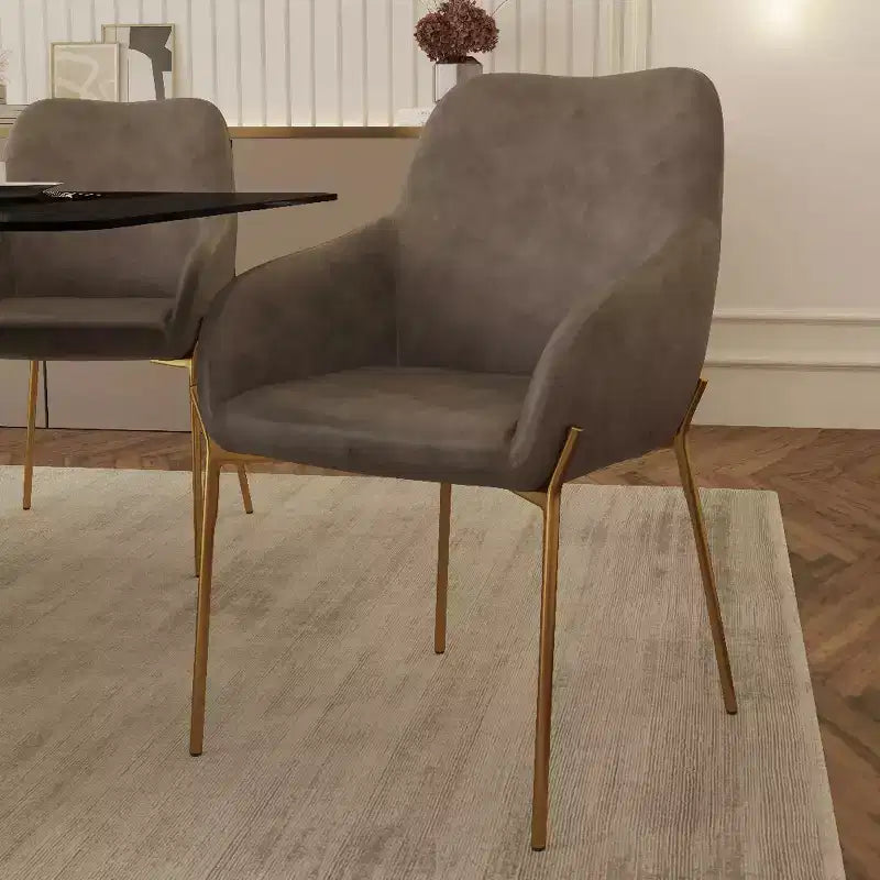 LeisureMod Zaire Chaise de salle à manger moderne, Chaise d'appoint rembourrée avec pieds en fer doré, Chaise d'appoint élégante pour salle à manger ou cuisine, Lot de 2