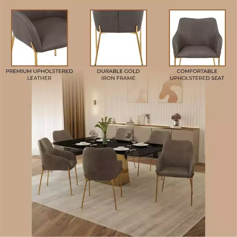 LeisureMod Zaire Chaise de salle à manger moderne, Chaise d'appoint rembourrée avec pieds en fer doré, Chaise d'appoint élégante pour salle à manger ou cuisine, Lot de 2