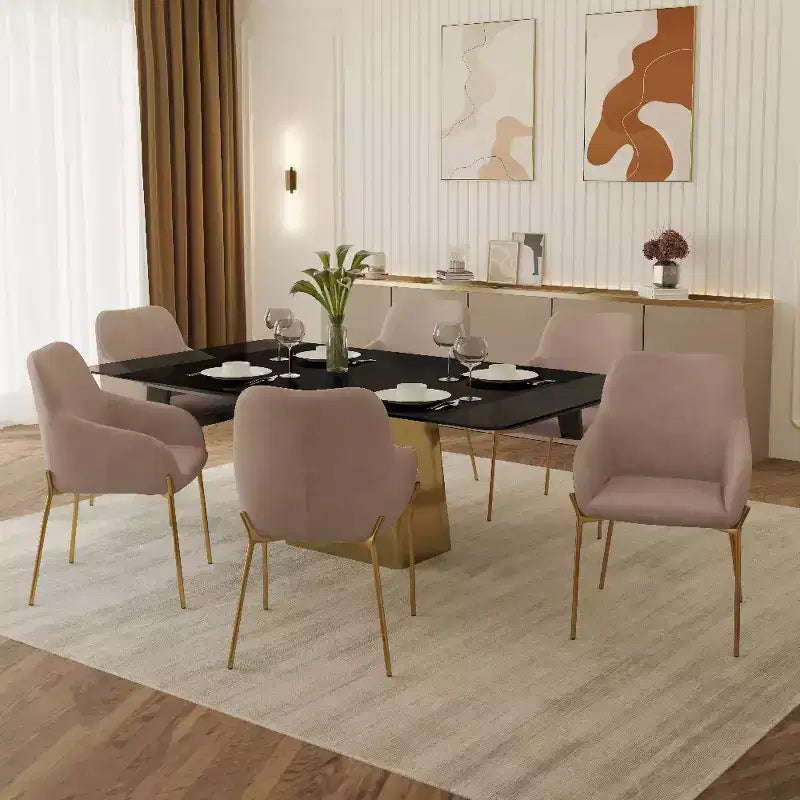 LeisureMod Zaire Chaise de salle à manger moderne, Chaise d'appoint rembourrée avec pieds en fer doré, Chaise d'appoint élégante pour salle à manger ou cuisine, Lot de 2