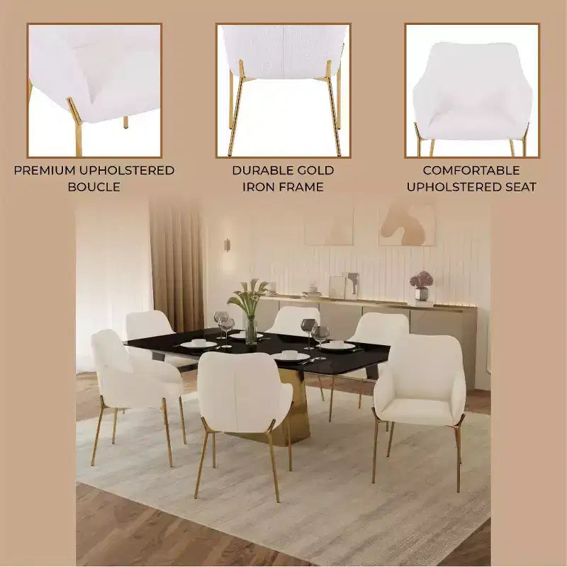 LeisureMod Zaire Chaise de salle à manger moderne, Chaise d'appoint rembourrée avec pieds en fer doré, Chaise d'appoint élégante pour salle à manger ou cuisine, Lot de 2