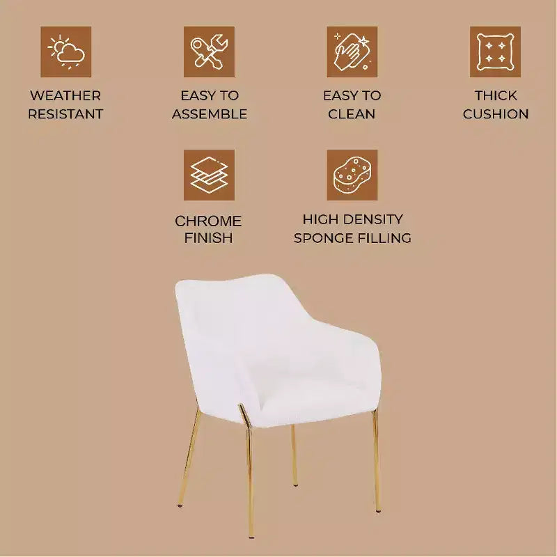 LeisureMod Zaire Chaise de salle à manger moderne, Chaise d'appoint rembourrée avec pieds en fer doré, Chaise d'appoint élégante pour salle à manger ou cuisine, Lot de 2