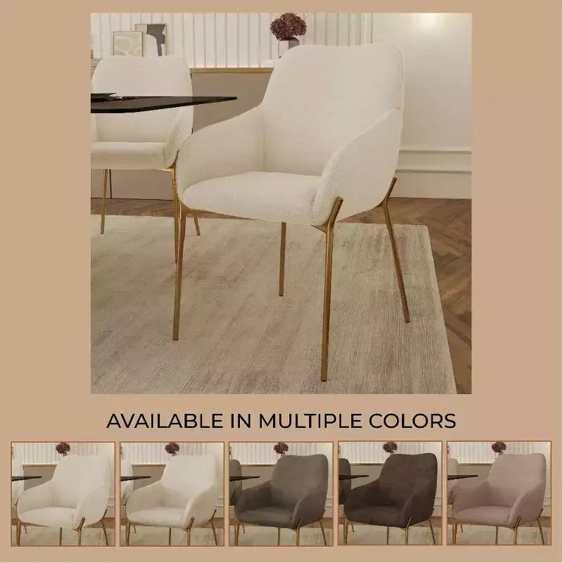 LeisureMod Zaire Chaise de salle à manger moderne, Chaise d'appoint rembourrée avec pieds en fer doré, Chaise d'appoint élégante pour salle à manger ou cuisine, Lot de 2