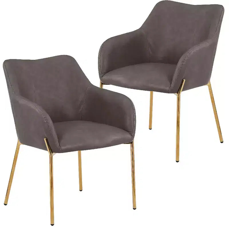 LeisureMod Zaire Chaise de salle à manger moderne, Chaise d'appoint rembourrée avec pieds en fer doré, Chaise d'appoint élégante pour salle à manger ou cuisine, Lot de 2