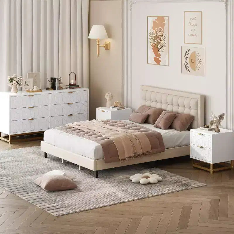 Commode Acekool à 6 tiroirs, grande commode de rangement moderne avec pieds en métal doré pour chambre, salon, entrée