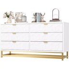 Commode Acekool à 6 tiroirs, grande commode de rangement moderne avec pieds en métal doré pour chambre, salon, entrée