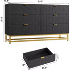 Commode Acekool à 6 tiroirs, grande commode de rangement moderne avec pieds en métal doré pour chambre, salon, entrée