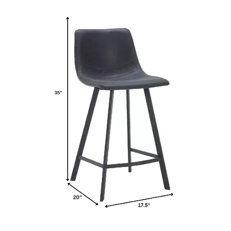 LeisureMod Elland Leather 35 Tabouret de comptoir rembourré Moderne avec pieds en acier inoxydable noir pour îlot de cuisine ou bar à domicile, lot de 2