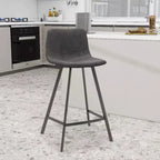 LeisureMod Elland Leather 35 Tabouret de comptoir rembourré Moderne avec pieds en acier inoxydable noir pour îlot de cuisine ou bar à domicile, lot de 2