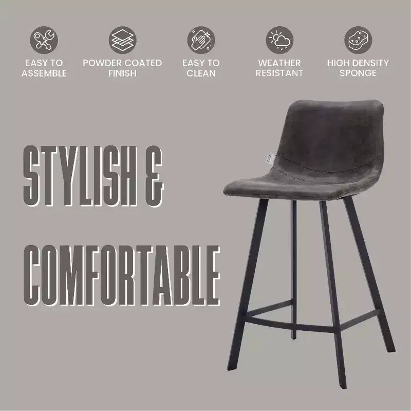 LeisureMod Elland Leather 35 Tabouret de comptoir rembourré Moderne avec pieds en acier inoxydable noir pour îlot de cuisine ou bar à domicile, lot de 2