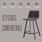 LeisureMod Elland Leather 35 Tabouret de comptoir rembourré Moderne avec pieds en acier inoxydable noir pour îlot de cuisine ou bar à domicile, lot de 2
