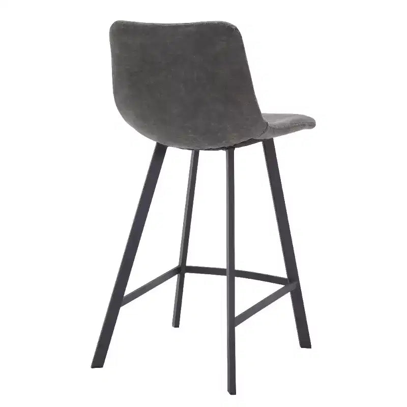 LeisureMod Elland Leather 35 Tabouret de comptoir rembourré Moderne avec pieds en acier inoxydable noir pour îlot de cuisine ou bar à domicile, lot de 2