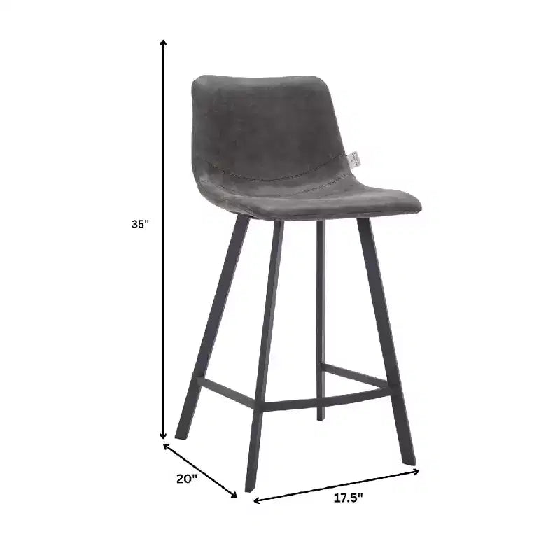 LeisureMod Elland Leather 35 Tabouret de comptoir rembourré Moderne avec pieds en acier inoxydable noir pour îlot de cuisine ou bar à domicile, lot de 2