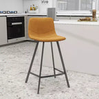 LeisureMod Elland Leather 35 Tabouret de comptoir rembourré Moderne avec pieds en acier inoxydable noir pour îlot de cuisine ou bar à domicile, lot de 2