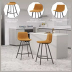 LeisureMod Elland Leather 35 Tabouret de comptoir rembourré Moderne avec pieds en acier inoxydable noir pour îlot de cuisine ou bar à domicile, lot de 2