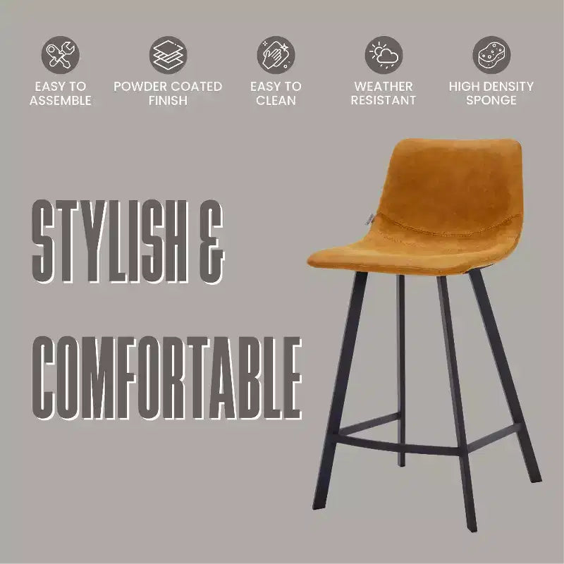 LeisureMod Elland Leather 35 Tabouret de comptoir rembourré Moderne avec pieds en acier inoxydable noir pour îlot de cuisine ou bar à domicile, lot de 2