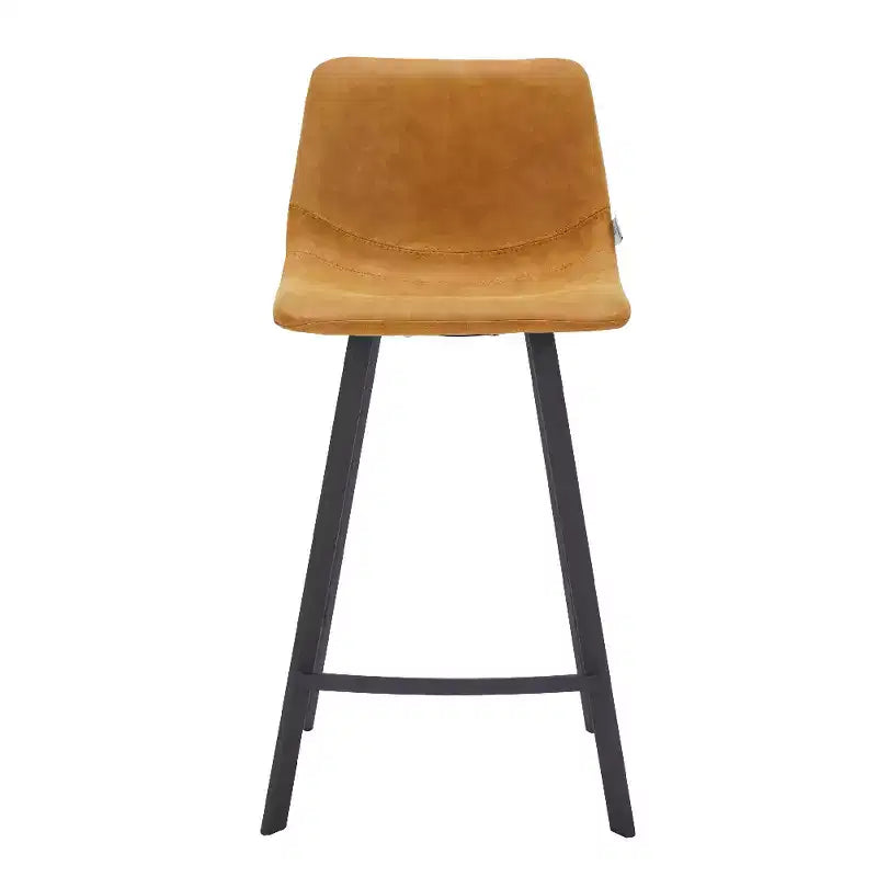 LeisureMod Elland Leather 35 Tabouret de comptoir rembourré Moderne avec pieds en acier inoxydable noir pour îlot de cuisine ou bar à domicile, lot de 2