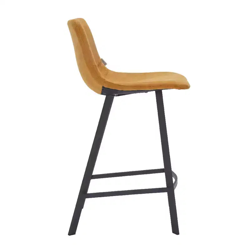LeisureMod Elland Leather 35 Tabouret de comptoir rembourré Moderne avec pieds en acier inoxydable noir pour îlot de cuisine ou bar à domicile, lot de 2