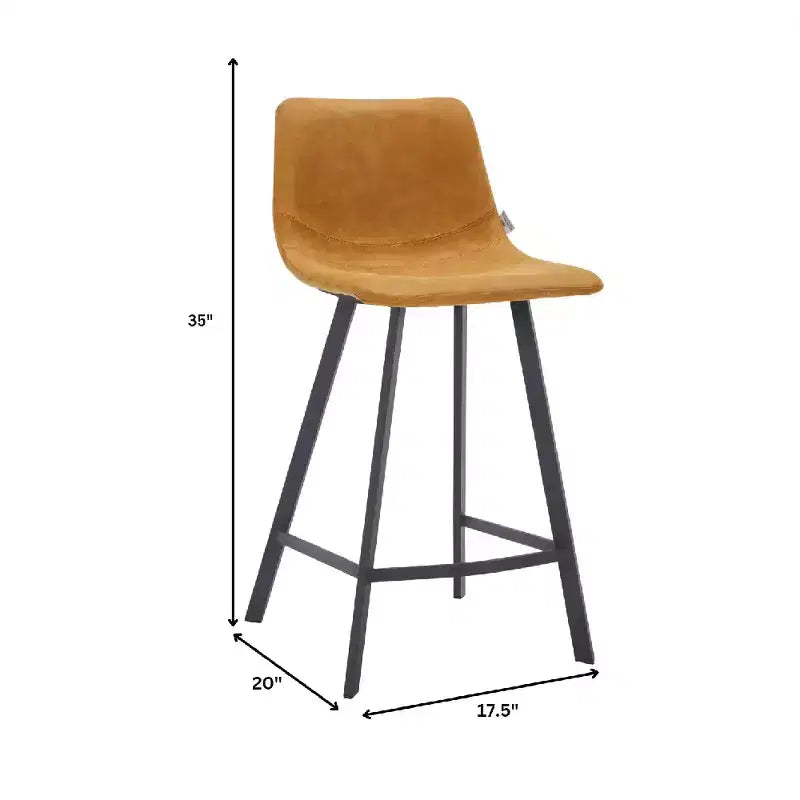 LeisureMod Elland Leather 35 Tabouret de comptoir rembourré Moderne avec pieds en acier inoxydable noir pour îlot de cuisine ou bar à domicile, lot de 2