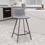 LeisureMod Elland Leather 35 Tabouret de comptoir rembourré Moderne avec pieds en acier inoxydable noir pour îlot de cuisine ou bar à domicile, lot de 2