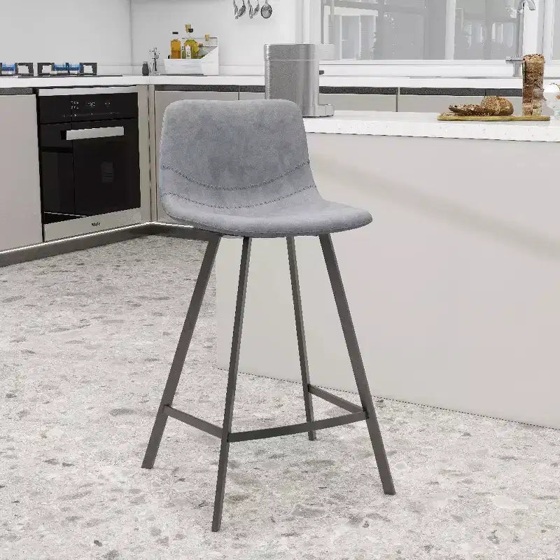 LeisureMod Elland Leather 35 Tabouret de comptoir rembourré Moderne avec pieds en acier inoxydable noir pour îlot de cuisine ou bar à domicile, lot de 2