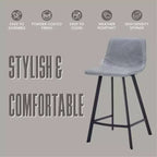 LeisureMod Elland Leather 35 Tabouret de comptoir rembourré Moderne avec pieds en acier inoxydable noir pour îlot de cuisine ou bar à domicile, lot de 2