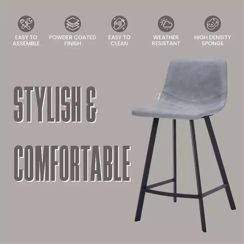 LeisureMod Elland Leather 35 Tabouret de comptoir rembourré Moderne avec pieds en acier inoxydable noir pour îlot de cuisine ou bar à domicile, lot de 2