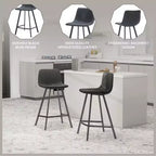 LeisureMod Elland Leather 35 Tabouret de comptoir rembourré Moderne avec pieds en acier inoxydable noir pour îlot de cuisine ou bar à domicile, lot de 2