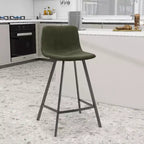 LeisureMod Elland Leather 35 Tabouret de comptoir rembourré Moderne avec pieds en acier inoxydable noir pour îlot de cuisine ou bar à domicile, lot de 2