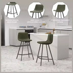 LeisureMod Elland Leather 35 Tabouret de comptoir rembourré Moderne avec pieds en acier inoxydable noir pour îlot de cuisine ou bar à domicile, lot de 2
