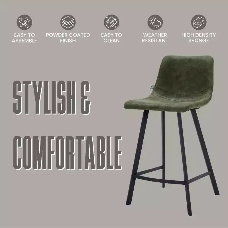 LeisureMod Elland Leather 35 Tabouret de comptoir rembourré Moderne avec pieds en acier inoxydable noir pour îlot de cuisine ou bar à domicile, lot de 2