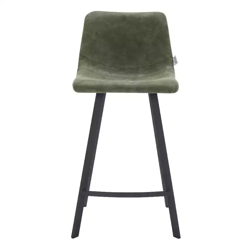 LeisureMod Elland Leather 35 Tabouret de comptoir rembourré Moderne avec pieds en acier inoxydable noir pour îlot de cuisine ou bar à domicile, lot de 2