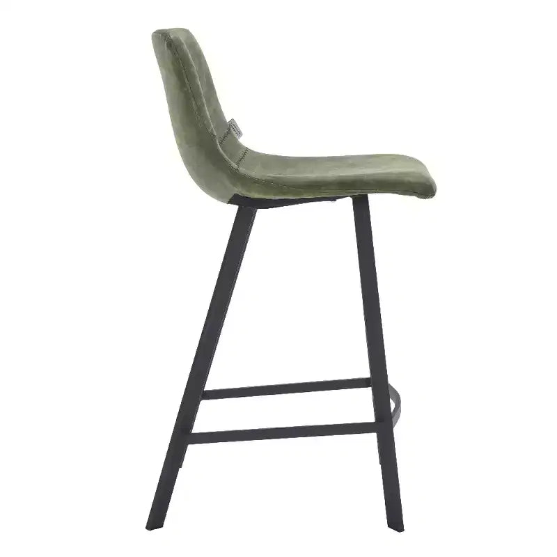 LeisureMod Elland Leather 35 Tabouret de comptoir rembourré Moderne avec pieds en acier inoxydable noir pour îlot de cuisine ou bar à domicile, lot de 2