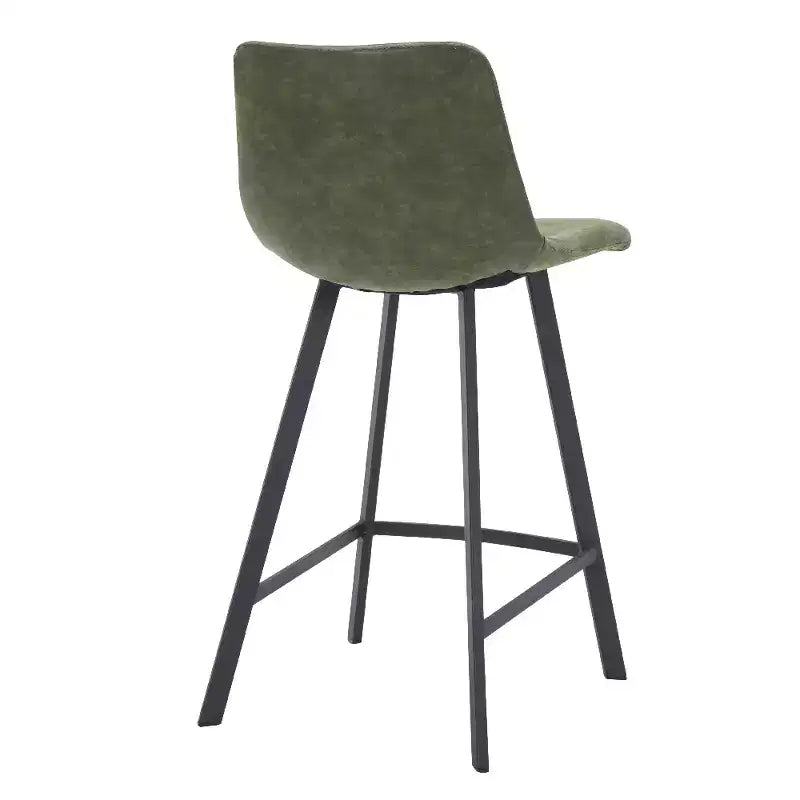 LeisureMod Elland Leather 35 Tabouret de comptoir rembourré Moderne avec pieds en acier inoxydable noir pour îlot de cuisine ou bar à domicile, lot de 2