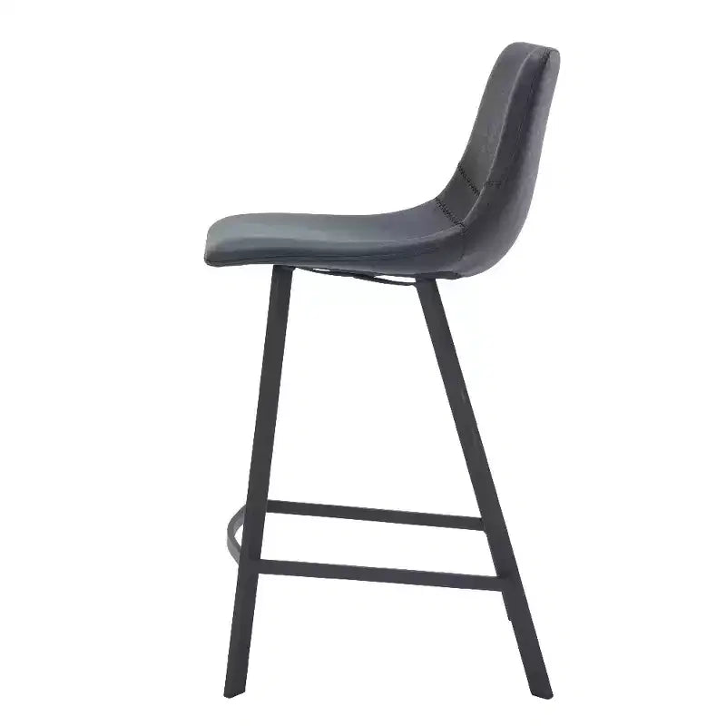 LeisureMod Elland Leather 35 Tabouret de comptoir rembourré Moderne avec pieds en acier inoxydable noir pour îlot de cuisine ou bar à domicile, lot de 2