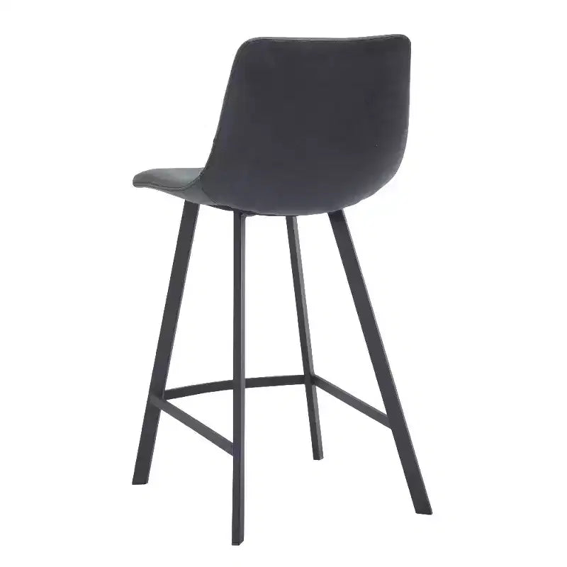 LeisureMod Elland Leather 35 Tabouret de comptoir rembourré Moderne avec pieds en acier inoxydable noir pour îlot de cuisine ou bar à domicile, lot de 2