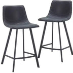 LeisureMod Elland Leather 35 Upholstered Counter Stool  Modern Stool with Black Stainless Steel Legs for Kitchen Island or Home Bar Set of 2