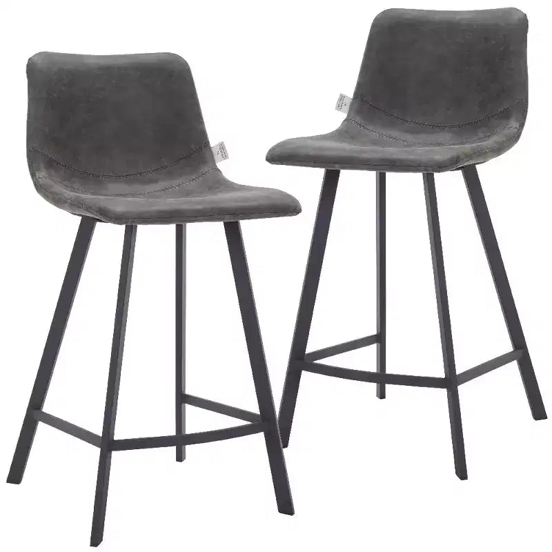LeisureMod Elland Leather 35 Tabouret de comptoir rembourré Moderne avec pieds en acier inoxydable noir pour îlot de cuisine ou bar à domicile, lot de 2