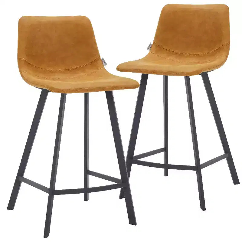 LeisureMod Elland Leather 35 Tabouret de comptoir rembourré Moderne avec pieds en acier inoxydable noir pour îlot de cuisine ou bar à domicile, lot de 2