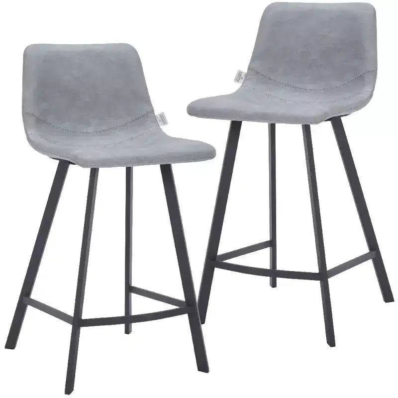 LeisureMod Elland Leather 35 Tabouret de comptoir rembourré Moderne avec pieds en acier inoxydable noir pour îlot de cuisine ou bar à domicile, lot de 2