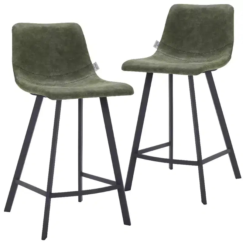 LeisureMod Elland Leather 35 Tabouret de comptoir rembourré Moderne avec pieds en acier inoxydable noir pour îlot de cuisine ou bar à domicile, lot de 2
